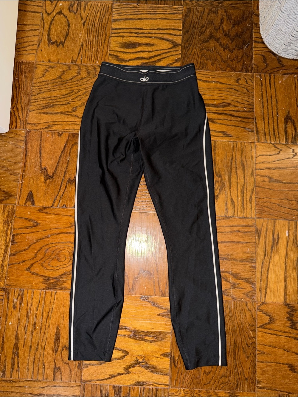 Alo Black Leggings with White Side Stripe